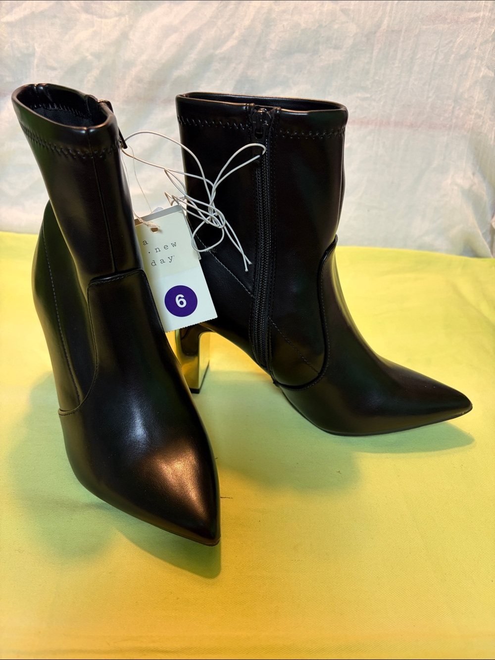 a new day Black Pointed Toe Mid-Heel Ankle Boots